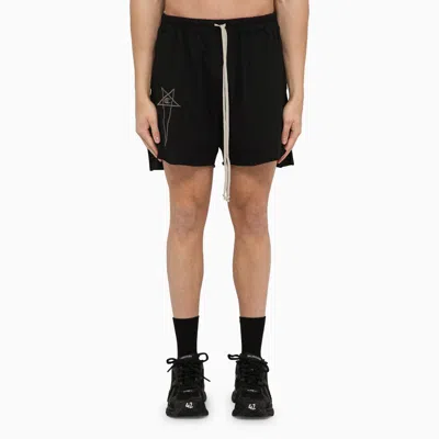 RICK OWENS BLACK COTTON DOLPHIN SHORT WITH LOGO