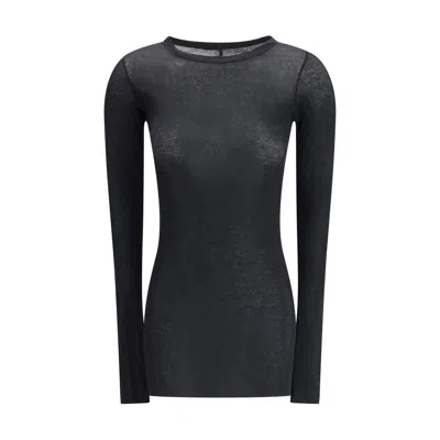 Rick Owens Black T-shirt With Ribbed Design And Round Neck In Viscose And Silk Blend Woman