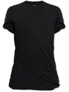 Rick Owens Double Ss Cotton T-shirt Draped Effect In Black