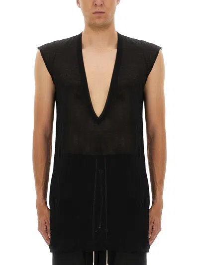 Rick Owens V-neck Sleeveless T-shirt In Black