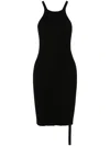 RICK OWENS BLACK COTTON TANK DRESS WITH STRAP DETAILING AND ROUND NECK FOR WOMEN