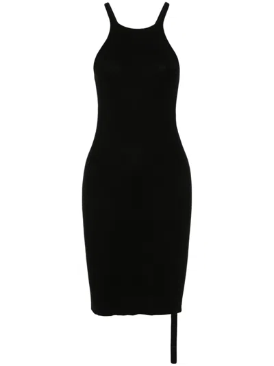 Rick Owens Black Cotton Tank Dress With Strap Detailing And Round Neck For Women