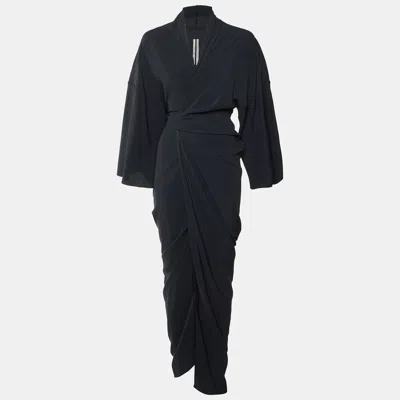 Pre-owned Rick Owens Black Crepe Draped Wrap Maxi Gown S