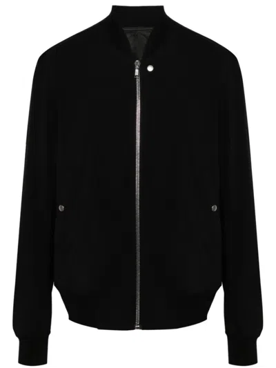 RICK OWENS BLACK CREPE WOOL BOMBER JACKET