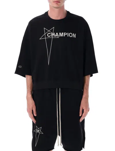 RICK OWENS BLACK CREWNECK LOGO T-SHIRT
