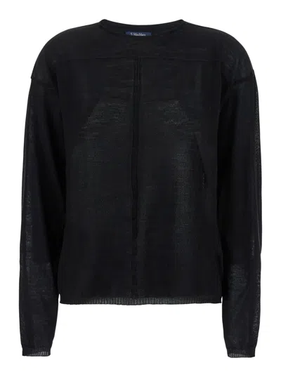RICK OWENS BLACK CREWNECK PULLOVER IN SEMI SHEER FABRIC WOMAN