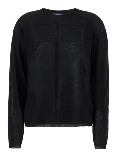 RICK OWENS BLACK CREWNECK PULLOVER IN SEMI SHEER FABRIC WOMAN