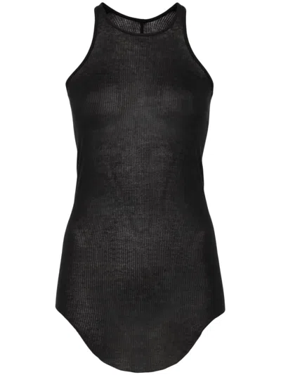 Rick Owens Ribbed Silk Blend Crewneck Racerback Top In Black
