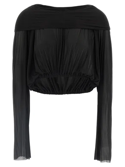 RICK OWENS BLACK CROOPED HOODED TUNIC SWEATER