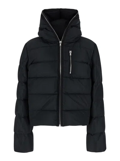 Rick Owens Black Cropped Hooded Down Jacket With Zip In Tech Fabric Man