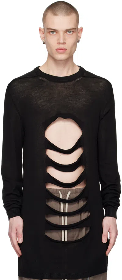 Rick Owens Black Cutout Sweater In 09 Black