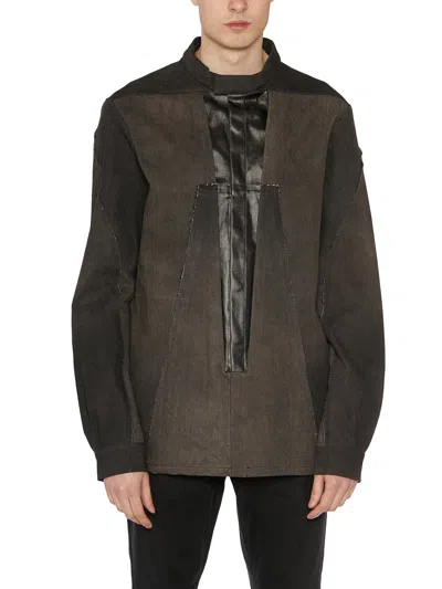 Rick Owens Black Denim Splintered Outershirt Jacket For Men