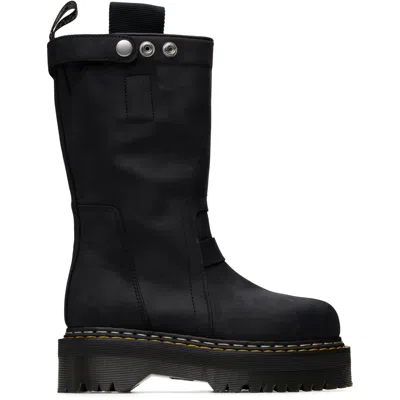Rick Owens Black Dr. Martens Edition Quad Sole Pull On Boots In Animal Print