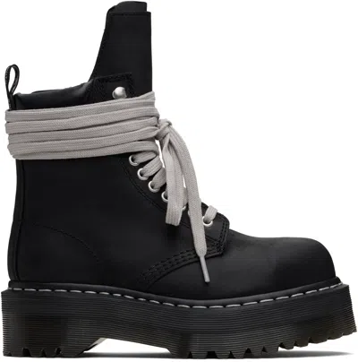 RICK OWENS BLACK DR. MARTENS EDITION QUAD SOLE STEEL TOE BOOTS