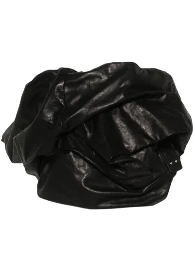 RICK OWENS BLACK DRAPED BUSTIER LEATHER TOP
