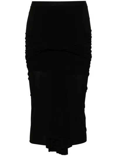 RICK OWENS BLACK DRAPED DETAIL PENCIL SKIRT