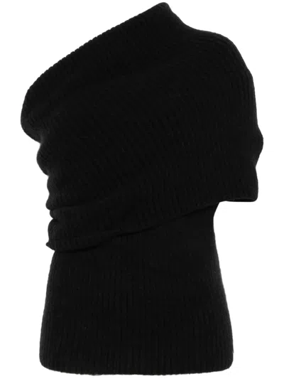 RICK OWENS BLACK DRAPED KNITTED TOP