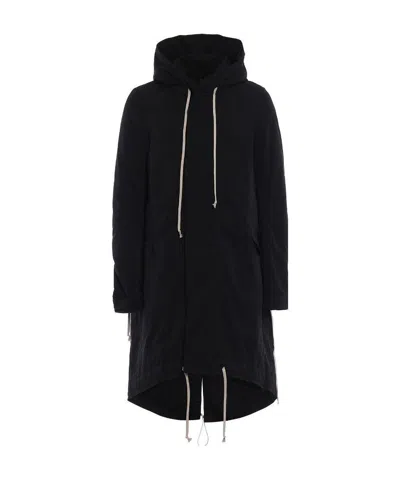 Rick Owens Black Drkshdw Hooded Long Parker Coat