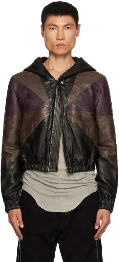 Rick Owens Black Edfu Leather Jacket In 090433 Black/brown/a