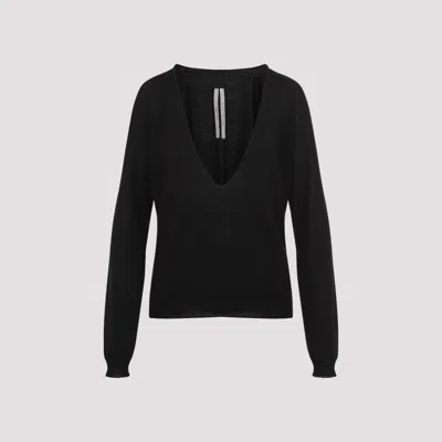 Rick Owens Black Extreme V-neck Virgin Wool Pullover