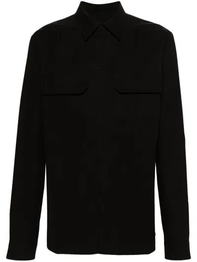 RICK OWENS BLACK FLAP POCKET ORGANIC COTTON SHIRT