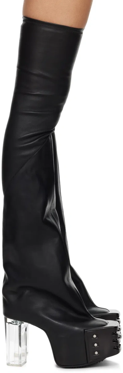 Rick Owens Black Flared Platform Boots In 90 Black/clear