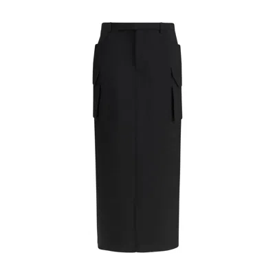Rick Owens Black Fleece Wool Midi Skirt