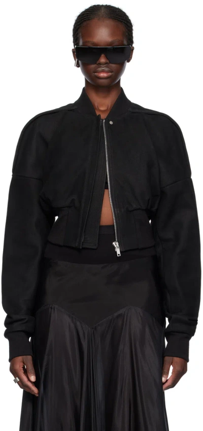 Rick Owens Black Flight Leather Bomber Jacket In 09 Black