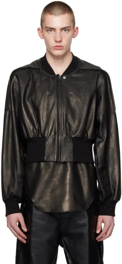 Rick Owens Black Flight Leather Jacket In 09 Black