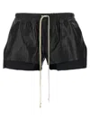 Rick Owens Layered Elastic Waistband Faux Leather Shorts In Black