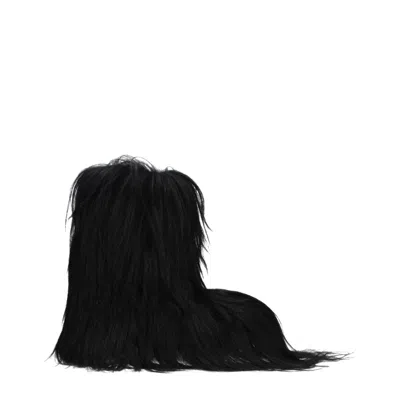 RICK OWENS BLACK FUR ANKLE BOOTS