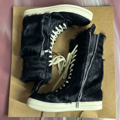 Pre-owned Rick Owens Black Fur Cargo Basket Sneakers-dmc