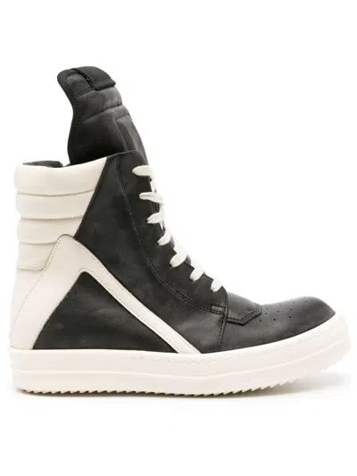 Rick Owens Black Geobasket Leather Sneakers