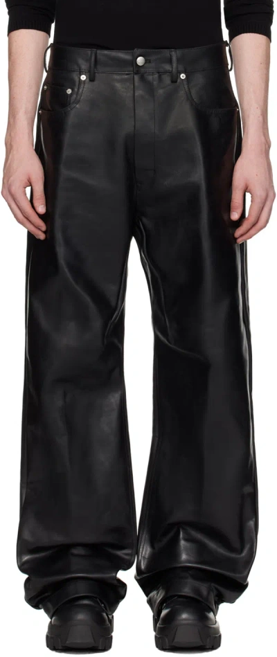 Rick Owens Black Geth Leather Trousers In 09 Black