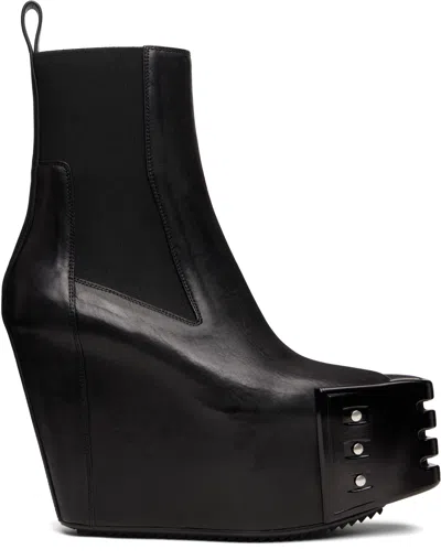 Rick Owens Black Grilled Wedge Beatle Chelsea Boots