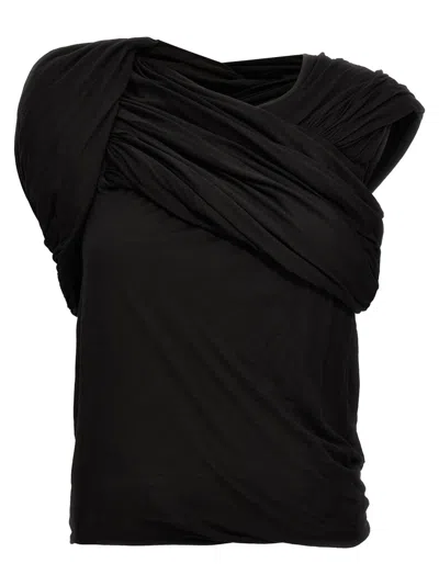 RICK OWENS BLACK HARNESS T DRAPED TOP