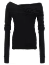 Rick Owens Hollywood Banana Off-shoulder Ruched T-shirt In Black