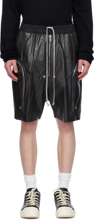 RICK OWENS BLACK HOLLYWOOD BAUHAUS BELA LEATHER SHORTS