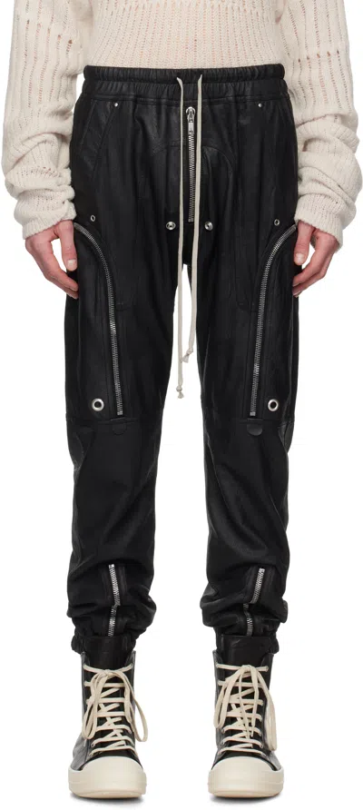 Rick Owens Black Hollywood Bauhaus Leather Cargo Pants In 09 Black