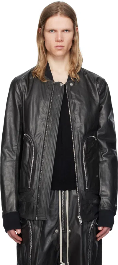 Rick Owens Black Hollywood Bauhaus Leather Flight Jacket In 09 Black