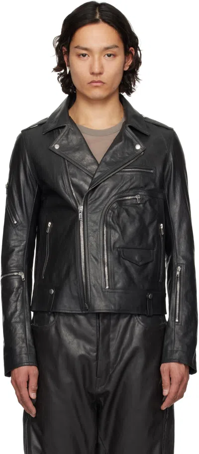 Rick Owens Bauhaus Stooges Leather Jacket With Wide Collar In 09 Black