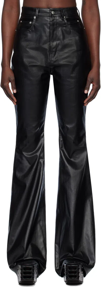 Rick Owens Black Hollywood Bolan Bootcut Coated Jeans In 09 Black
