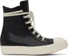 Rick Owens Black High Top Sneakers With Oversized Laces In Leather In 911 Black/milk