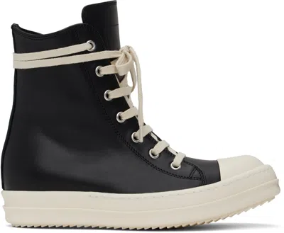 RICK OWENS BLACK HOLLYWOOD CALF LEATHER SNEAKERS