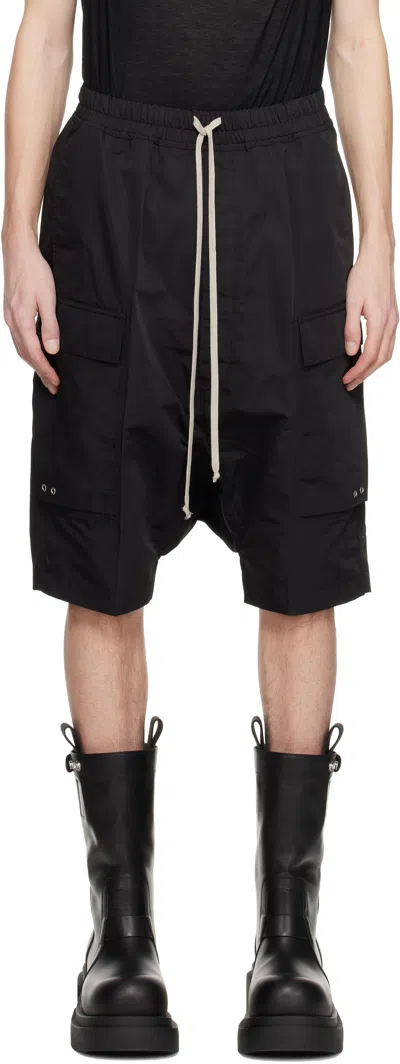 Rick Owens Black Hollywood Cargo Pods Shorts In 09 Black