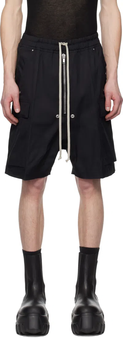 Rick Owens Black Hollywood Cargobela Shorts In 09 Black