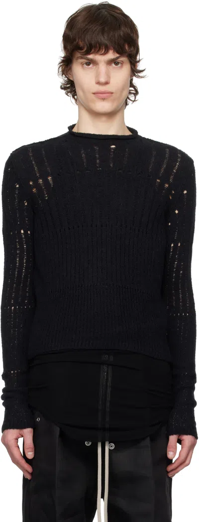 Rick Owens Black Hollywood Cropped Biker Round Neck Sweater In 09 Black
