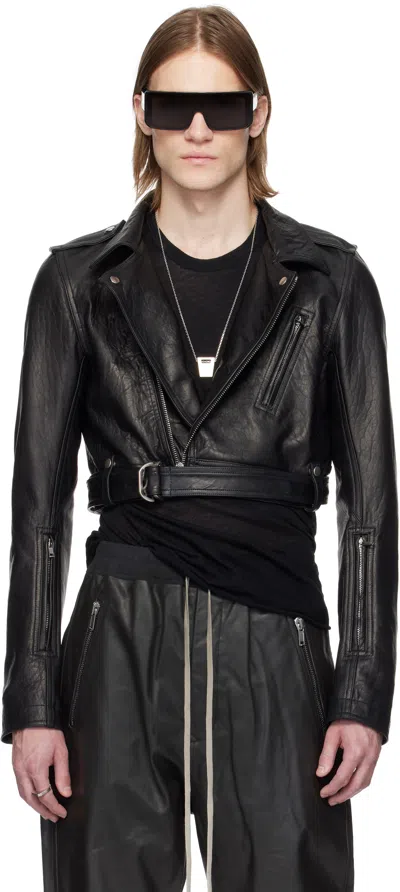 Rick Owens Black Hollywood Cropped Luke S Stooges Leather Jacket In 09 Black