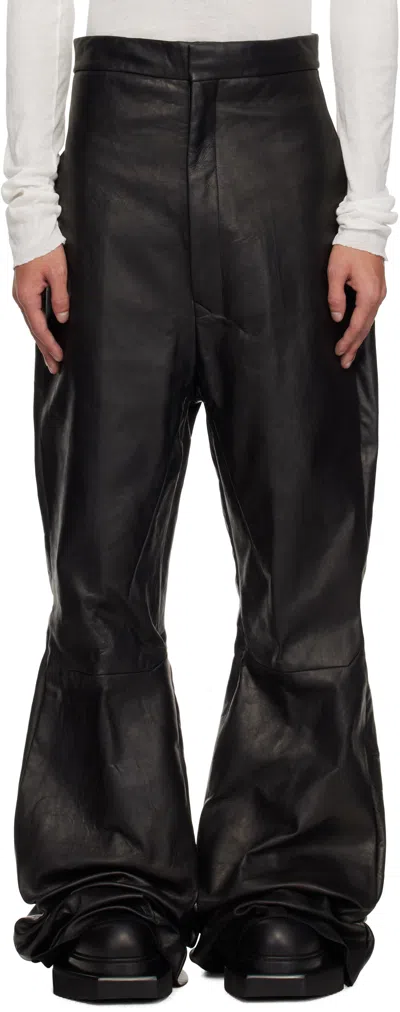 Rick Owens Black Hollywood Dirt Bolan Leather Trousers In 09 Black