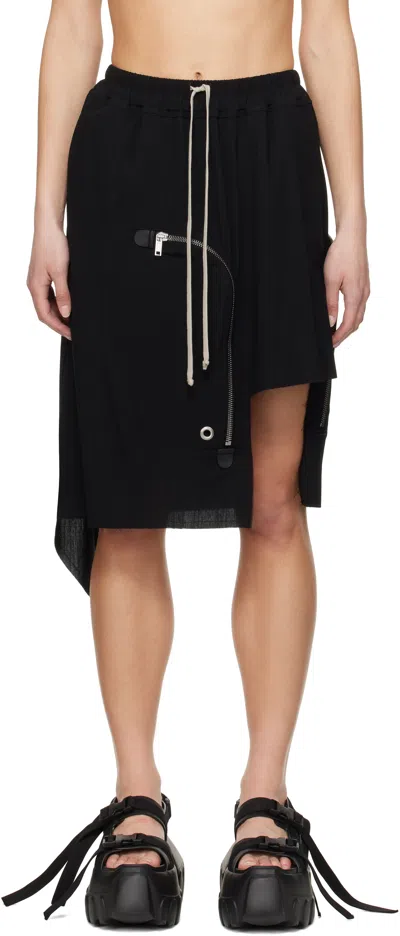 RICK OWENS BLACK HOLLYWOOD DRACCA MIDI SKIRT